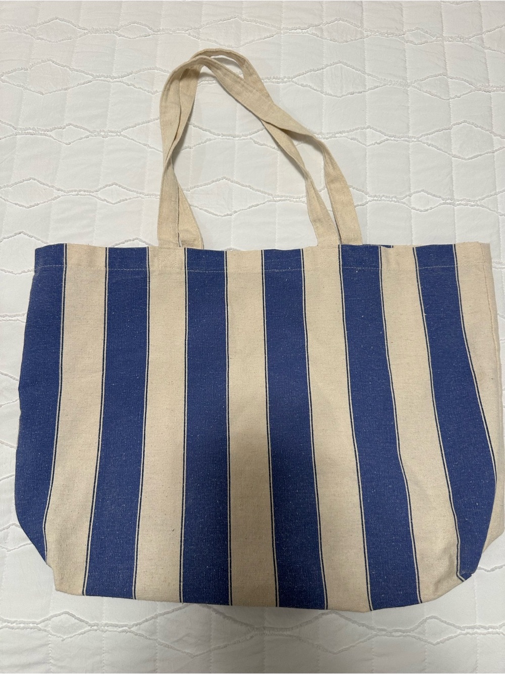 Sezane Blue and Cream Striped Bonjour Canvas Tote - Picture 2 of 3
